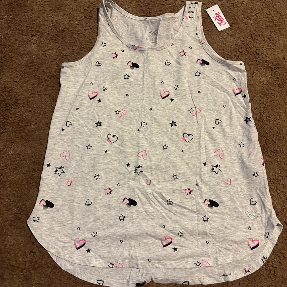 Justice Gray Tank Top with Pink and Black Hearts and Stars
